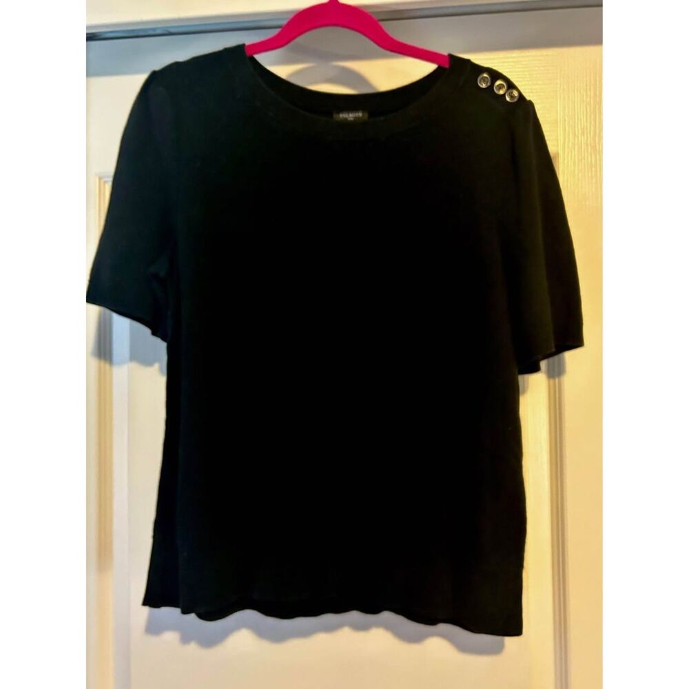 albots black elbow short sleeve sweater top with button detail woman's X XL